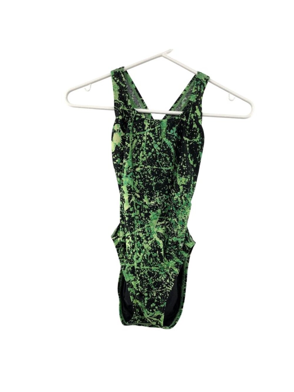 Speedo Green Black Bathing Suit Womens 30 Used One Piece Racerback